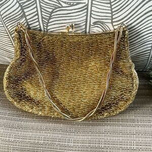 Walborg Gold Beaded Mid Century Modern Purse Made In Hong Kong